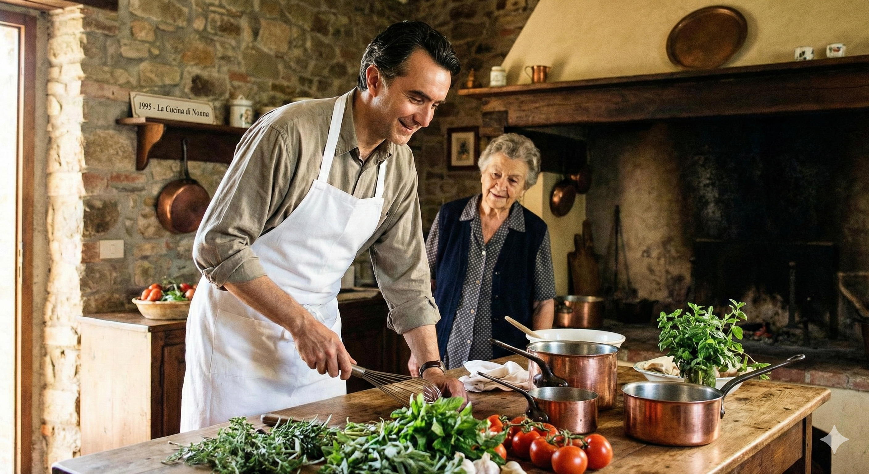 Chef in grandmother's Tuscan kitchen in 1995